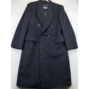 Virany Mens 42S 100% Wool Double Breasted Overcoat Gray Vintage Long Winter Coat